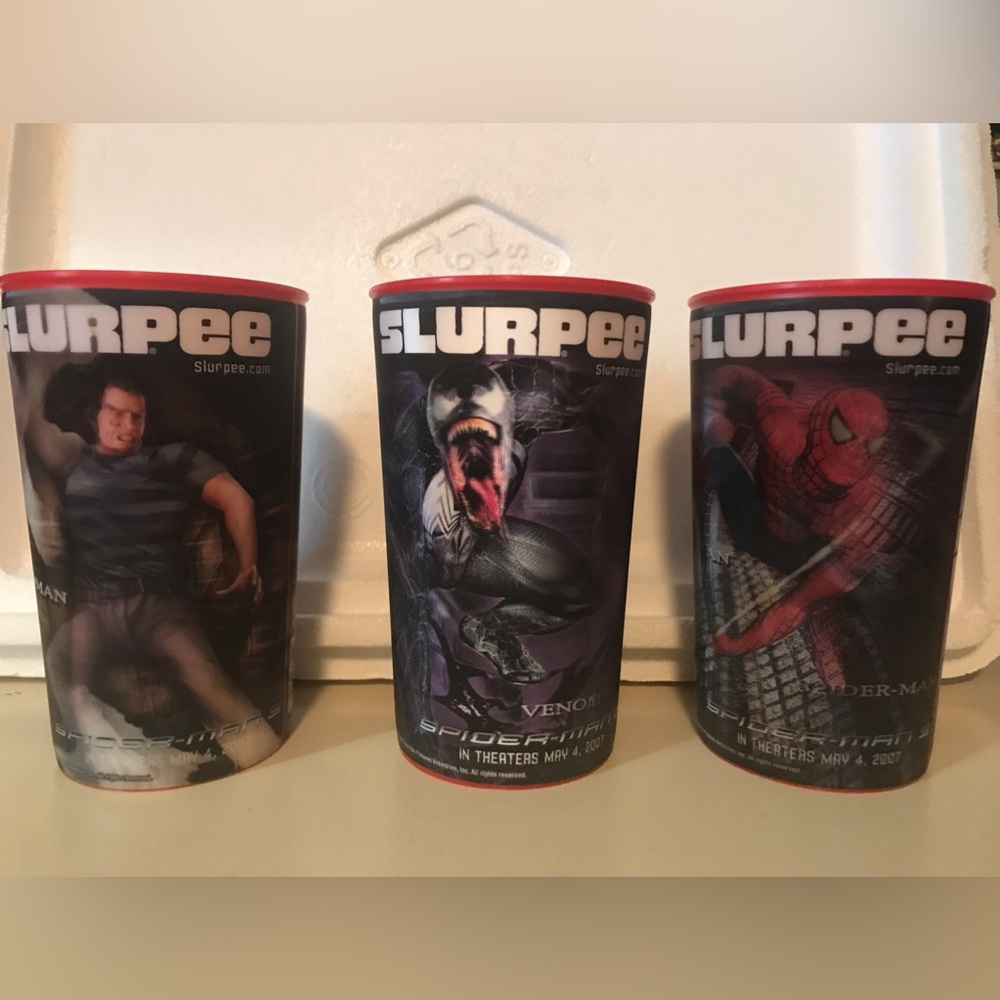 Spider-Man 7-11 Slurpee 22 Oz Cups Set of 3-D Spiderman Venom Sandman